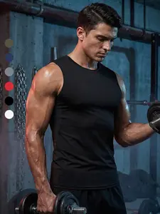 Men's Tight-Fitting Sporty Tank Top for Basketball Running Gym Workout Fitness Training, Summer Quick-Dry Breathable Elastic Sleeveless Compression Shirt