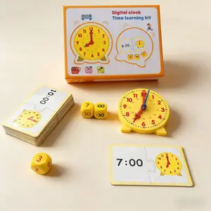 Montessori Clock Teaching Aid Set, Stem Education Toy, Math Learning Tools, Interactive Time Learning Cards, Wooden Educational Toy for Kids