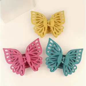 3PCS Matte Butterfly Hair Clips for Women - Elegant Teal Blue, Yellow & Pink, Large Cute Hair Grab Clips for Thick and Medium Hair, Intricate Wing Design, Plastic Material, Women'S Hair Accessories | Butterfly Shaped Clips | Matte Finish Clips