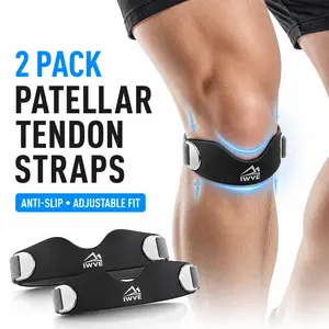 IWVE Patellar Tendon Strap, 2 Pack Adjustable Sports Knee Brace for Men & Women, Low-Profile Band for Running, Basketball & Gym, Patella Belt