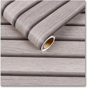 Light Grey Peel-Stick Wood Slat Wallpaper, 12x354in Waterproof Removable Self-Adhesive Wood Grain Contact Paper for Bathroom, Kitchen Cabinets