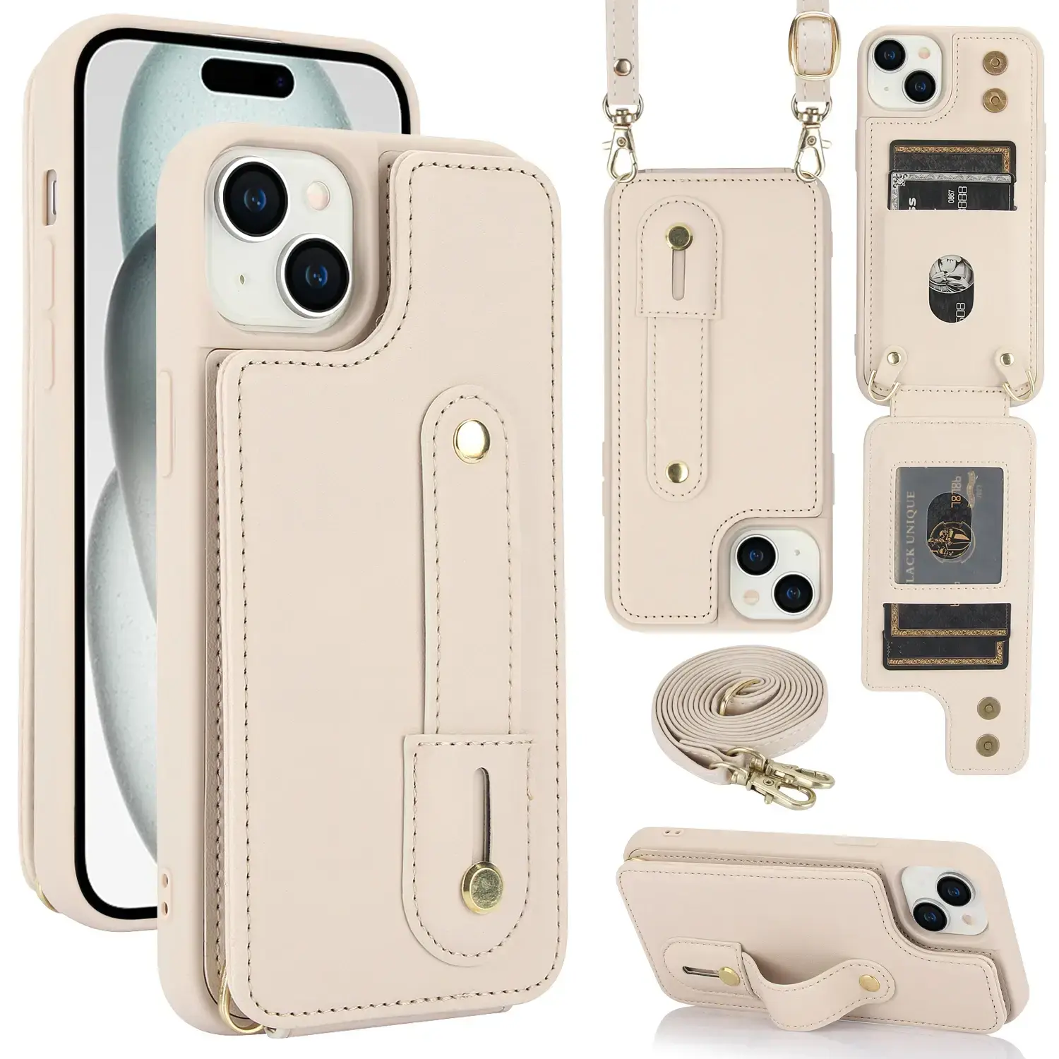 Crossbody Wristband Wallet Leather Cards Solt Case for iPhone 17 16 Pro Max 15 14 12 13 XS Plus SE 2022 Pocket Purse Lanyard Bag