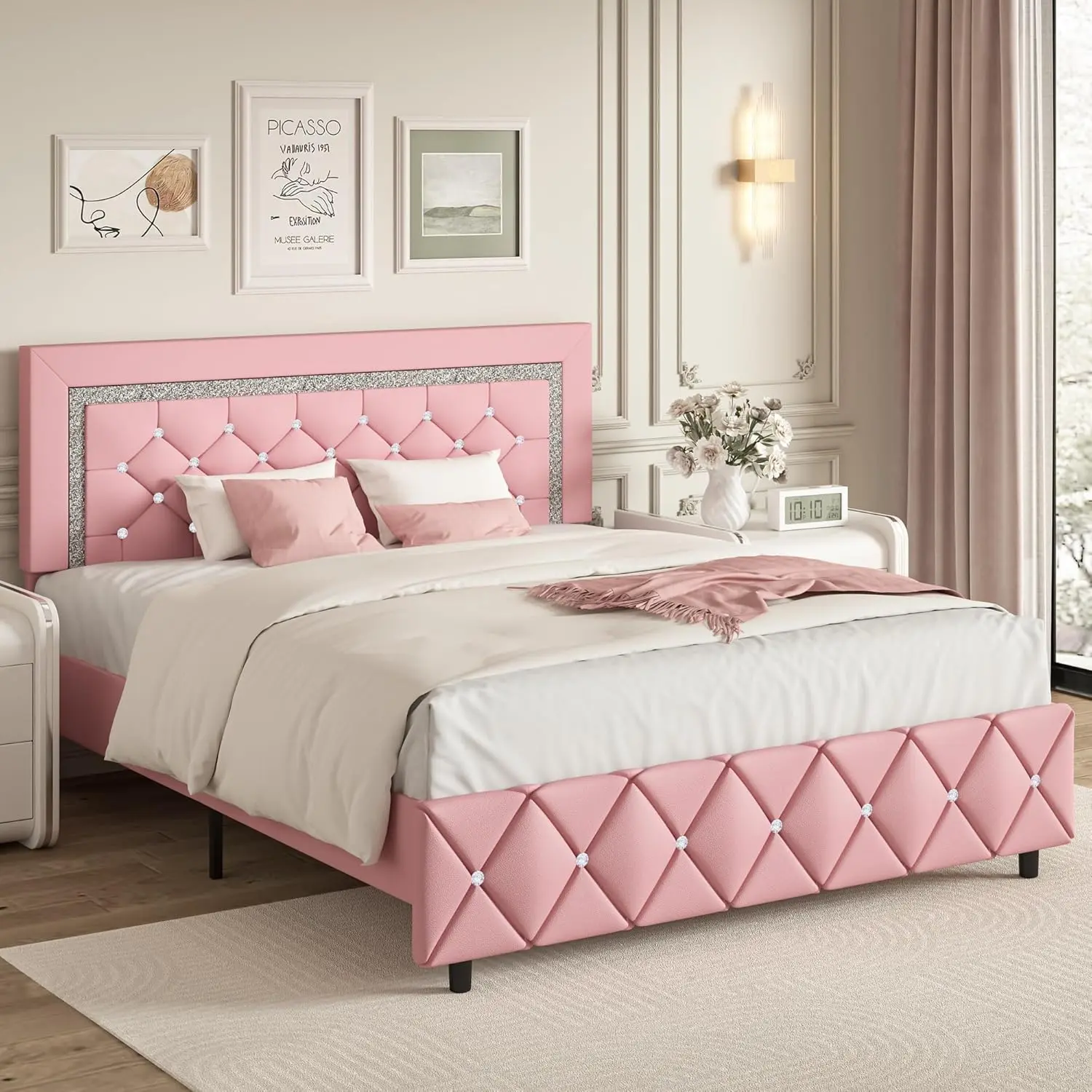 [Summerwins] HOMBCK Diamond Bed Frame, No Mattress, Comfortable and Adjustable Headboard, Modern style, Princess Bed, No Box Spring Required #summer garden,fathers day gift ideas