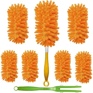 Duster Refills for Swiffer Dusters, 6 count  Duster Refills & 1 Handle Compatible with Swiffer Hand Duster, Duster Pet Heavy Duty Dusting Kit for Cleaning, Orange