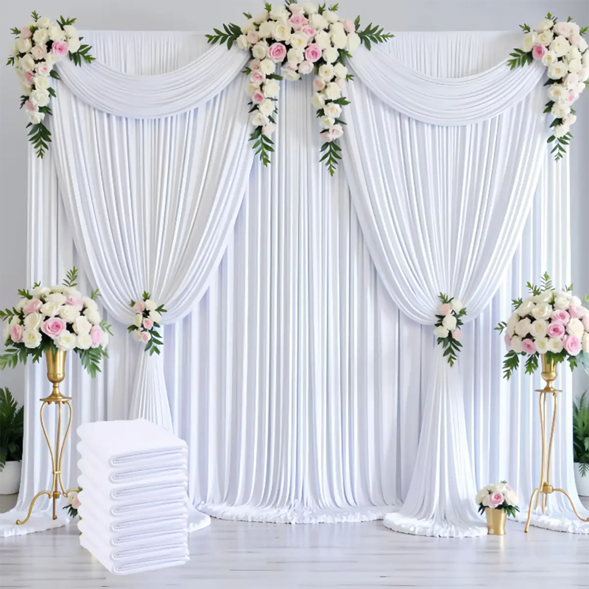 2pcs/4pcs Wrinkle Free White Background Cloth Curtain, 59'' X 118'' Thick Silk Polyester Background Banner for Wedding Decorations and Holiday Photos, Multipurpose, Event Decoration, Outdoor Celebration, Birthday Party Ornaments