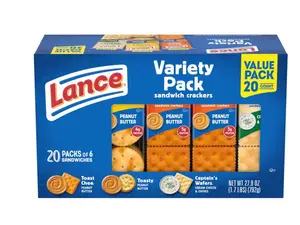 Sandwich Crackers Variety Pack – 3 Flavors, 20 Individually Wrapped Packs, Peanut Butter Snack Crackers