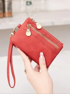 Women's Zipper Summer Bifold Wallet, Zipper Wallet Design, Simple Plain Color Card Holder Everyday Purse for Summer Daily Back To School, Casual Trendy Versatile Short Pouch for Women & Girls, Pu Leather Wallet