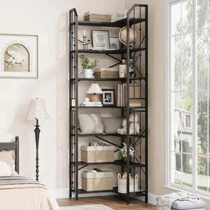 Garvee Tall 86" Corner Bookshelf, Industrial 7-Tier L-Shape Bookcase with Beaded Detail, Space-Saving Large Corner Shelf for Living Room, Bedroom, Office