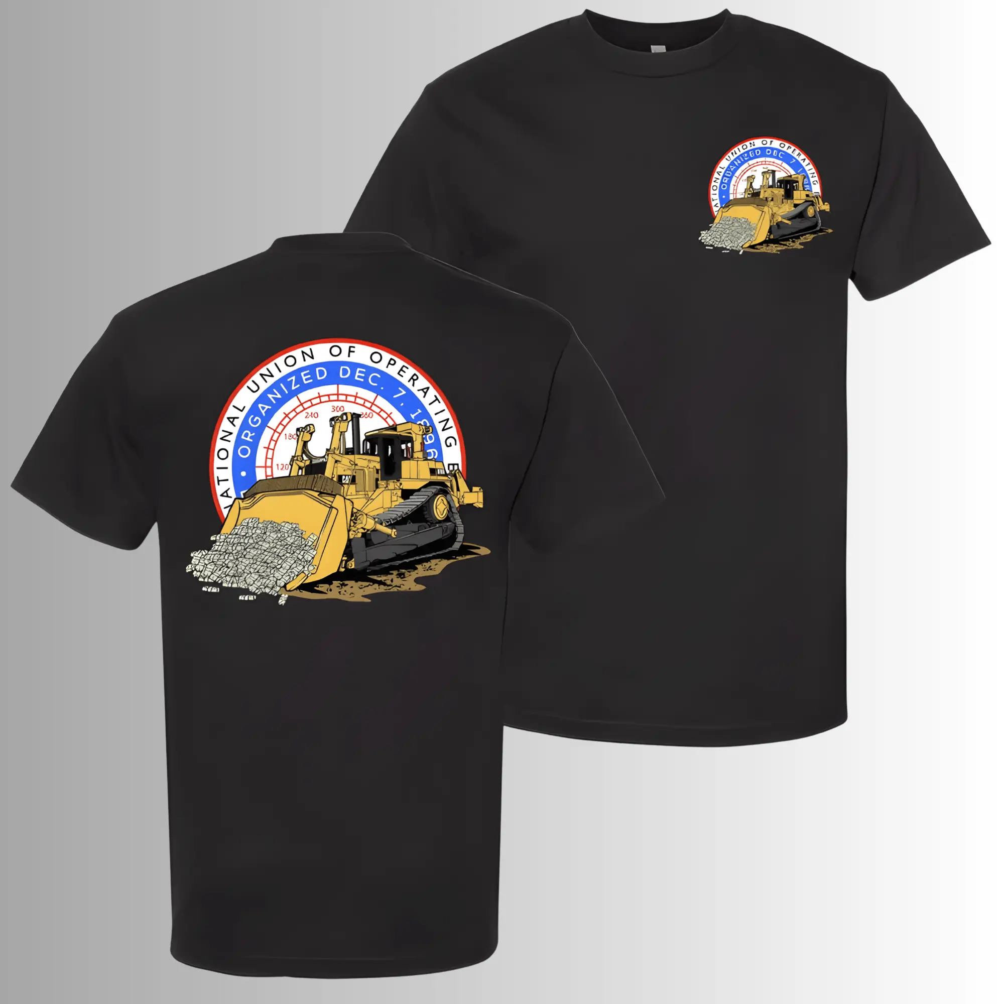 National Union Operating Engineers Bulldozer T-Shirt, 2 Sides, Heavy Equipment Operator Graphic Tee