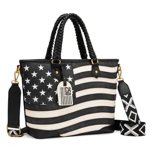 Montana West American Flag Braided Handle Concealed Carry Tote Bag