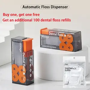 Buy 1 Get 1 Free Automatic Floss Dispenser with 20 Self-Retracting Dental Floss Picks Premium Smart Storage Holder Includes 100 Refills Gift for Home Office Travel Bathroom Gym Hotel School Toothpick Floss Sticks Portable Compact Pocket Friendly Purse