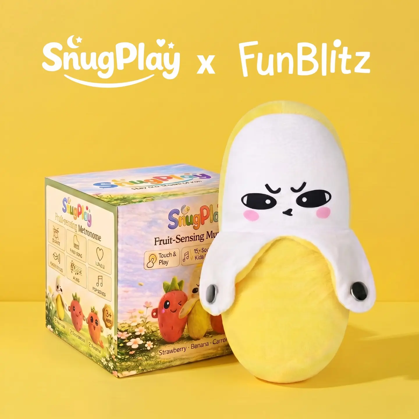 Fun Blitz Interactive Music Plush Toy Set – Banana, Strawberry & Carrot Electric Plush Toys for Parent-Child Interaction, Couples & Friends Prank Toy, Valentine’s Day & Easter Party Fun Gift for Kids & Adults stuffed animals cute girly gifts