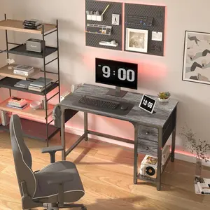 Lufeiya 40 Inch Computer Desk with Fabric Drawers, Gaming Desk for Small Space Home Office, Modern Simple Study Writing Table PC Desks for Bedroom, Gray, Get Free Box