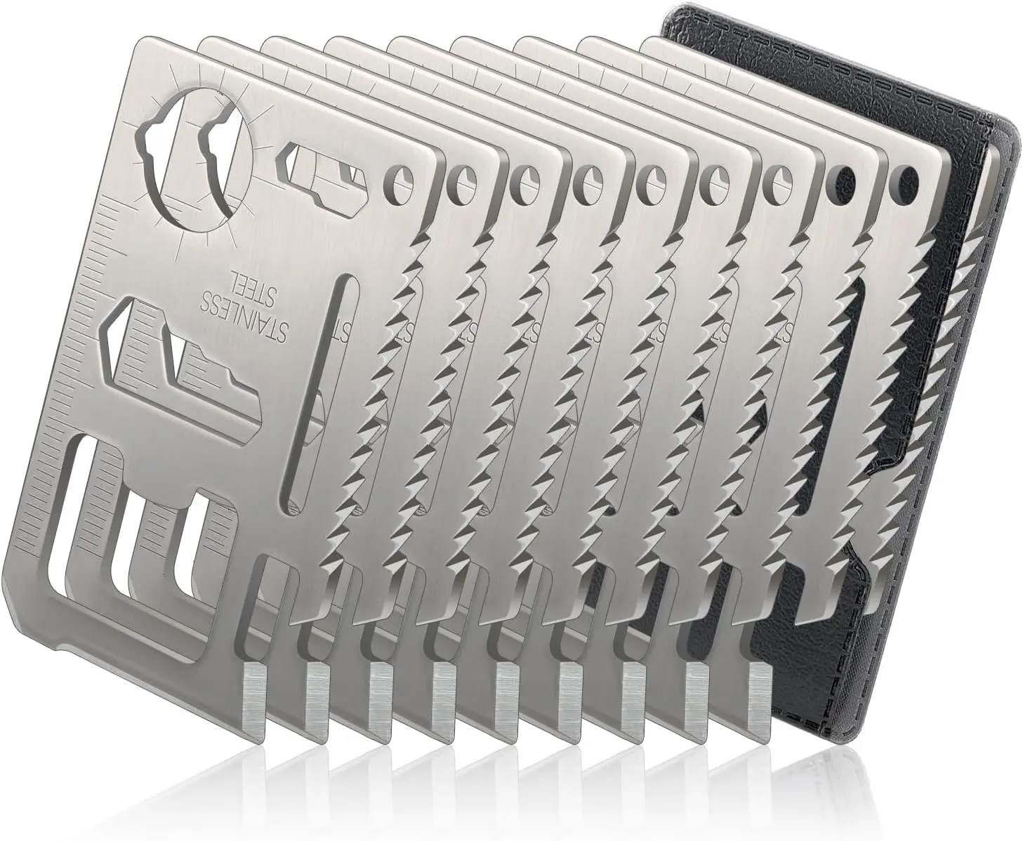 11-in-1 Credit Card Multitool For Men, 10 Pack  Pocket Tools, Thickened Stainless Steel Bottle Opener, Credit Card Wallet Tool, Double Row Sawtooth Pocket Tool