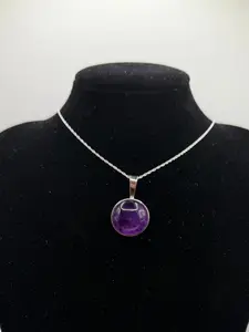 16mm Rwandan Amethyst Pendant in Sterling Silver – Handcrafted in Maine (with 18” Chain)