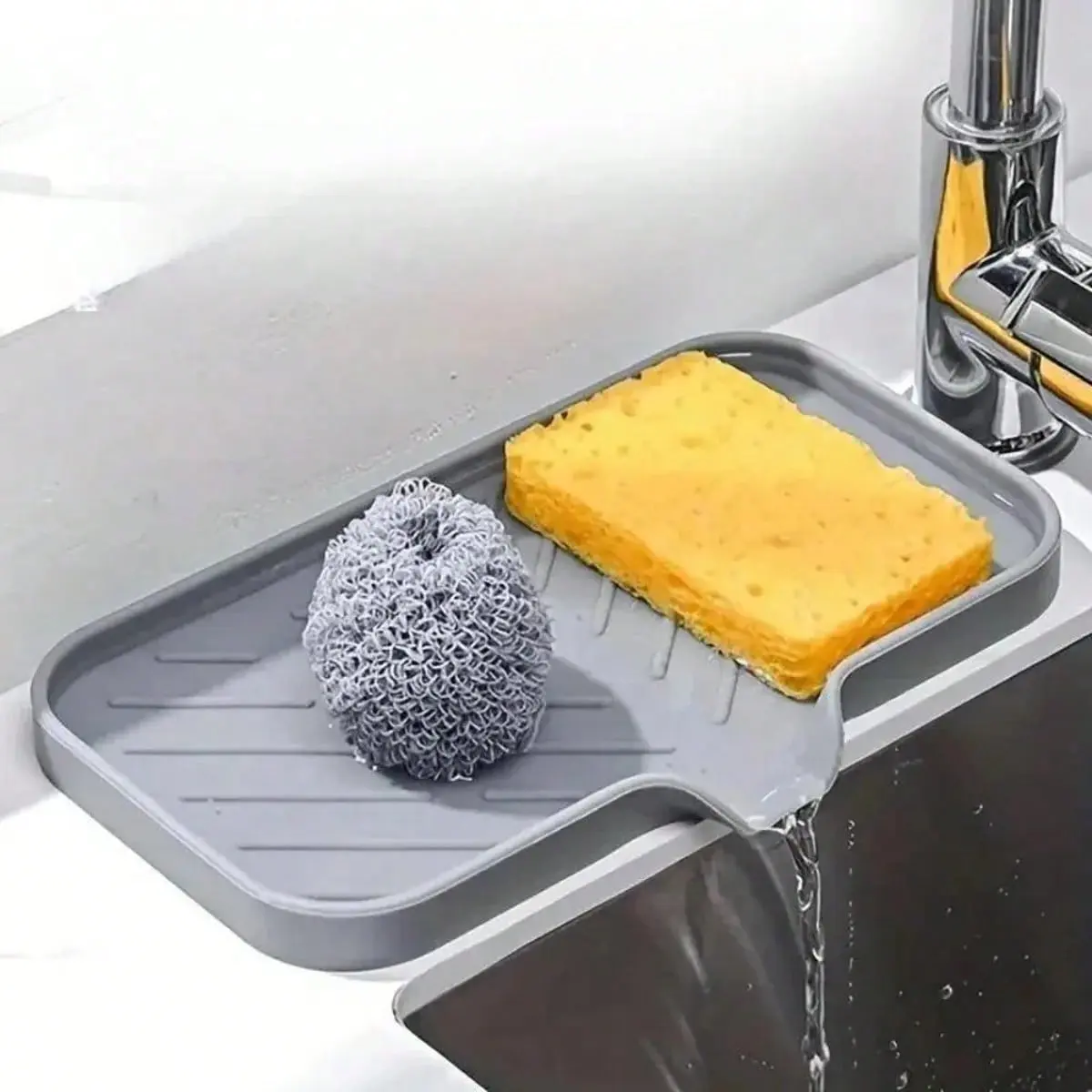 Large Silicone Drain Mat, Sink Organizer, Dish Sponge Drying Tray with Soap Dispenser, Kitchen Necessity, Home Appliance Accessory, Drainage