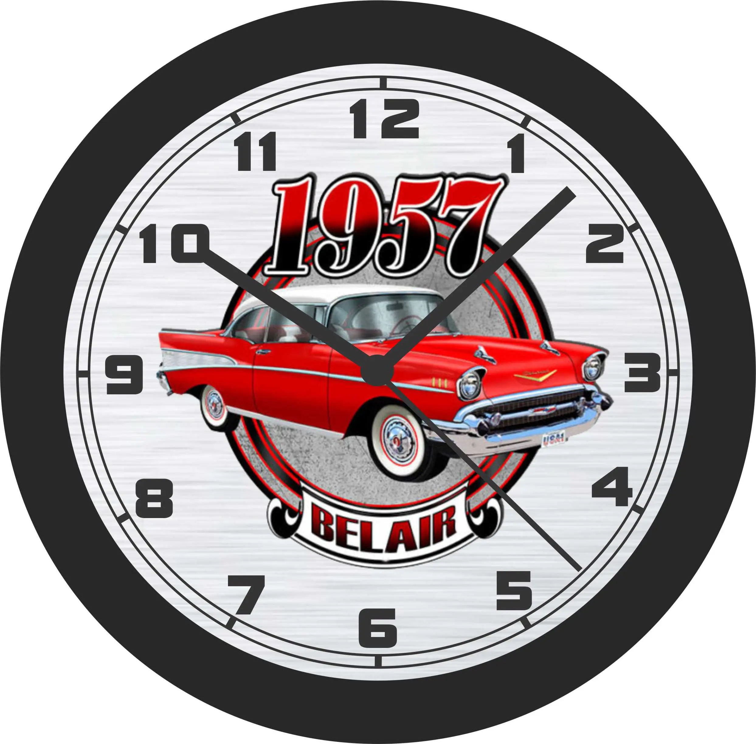 Jims Classic Clocks Vintage 1957 Chevy BelAir Car Photo Neon Acrylic Print Round Analog Metal Wall Clock - 14 Inch, Multi-Sizes, Silent Movement, Glass Cover, Battery-Operated, Home Decor