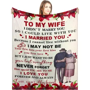 Ultra-Soft Romantic Flannel Fabric Blanket with Fine Fibers, Heat Print, Multi-Size Option, Indoor Use - Romantic Gift for Wife from Husband for Christmas, Wedding Anniversary