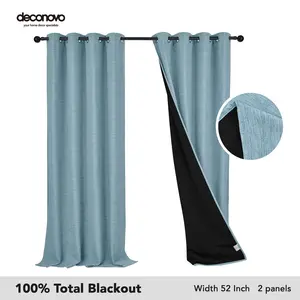 Faux Linen 100% Blackout Curtains, 2 panels  Double Layers Faux Linen Total Blackout Curtains Grommet Noise Reducing Panels with Black Backing curtain
