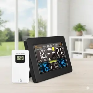 Wireless Weather Station with Color Display: Wireless Thermo Hygrometer, Indoor/Outdoor Temperature Humidity Monitor, Air Pressure Clock, Moon Phase, Alarm & Date, Temp And Humidity Monitor. Perfect Gift for Home Office.
