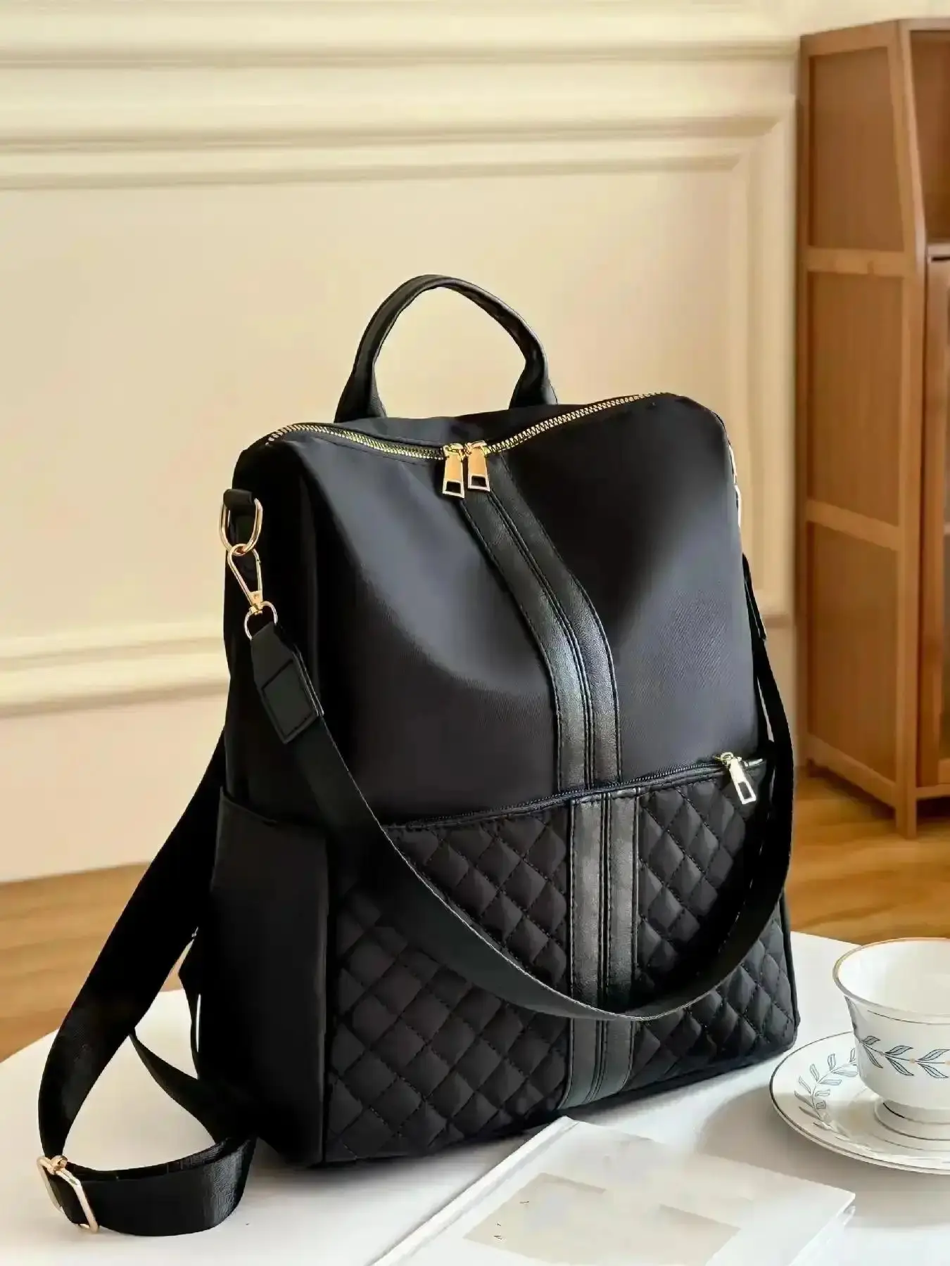 2026 Simple Plain Quilted Nylon Backpack, Casual Large Capacity Shoulder Bag for Women, Multi-functional Zipper Backpack, Casual Travel Backpack