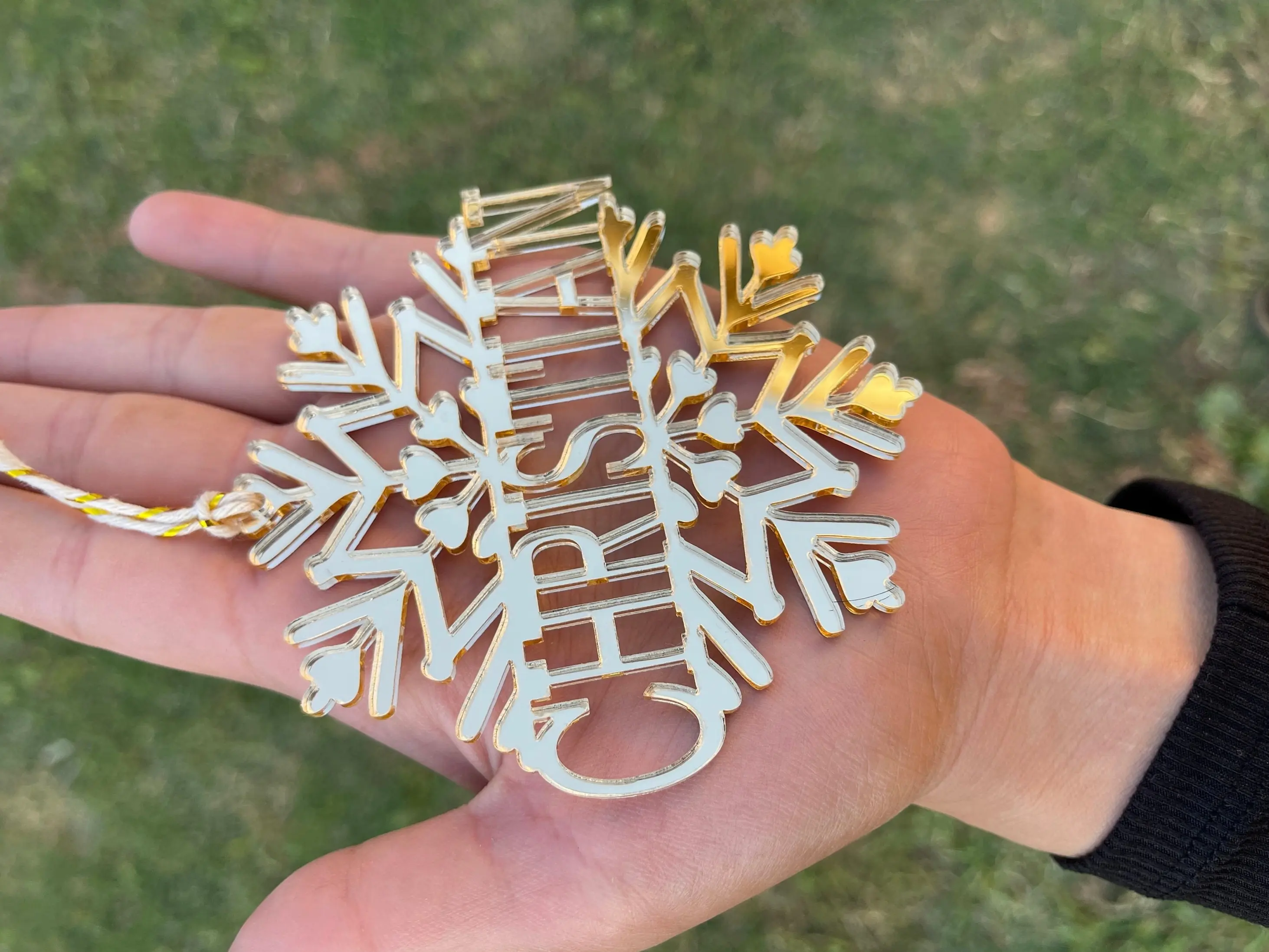 Custom ornament, handmade christmas ornament, gold ornament, acrylic gold christmas ornament, custom name ornament, snowflake ornament