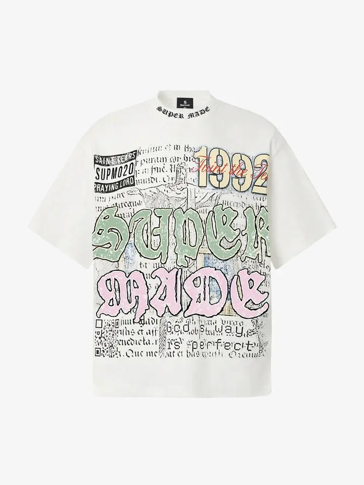 Thesupermade Jersey Street 1992 Graffiti Graphic T-Shirt | Year Print Textured Typography Streetwear Tee Men Women