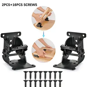 2pcs Heavy-Duty Stainless Steel Folding Supports, Sturdy Bracket with Self-Locking Hinges,0-90 Degree Adjustable Locking Mechanism, for Boat Table Legs, Bed Legs, Workbench, Kitchen Storage Racks,Black, Screws Included
