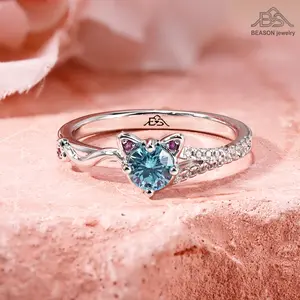 BEASON Jewelry Fashionable cat-shaped zircon ring, cute and elegant, with a comfortable micro-inlaid design, suitable for parties and everyday wear Ring smart rings