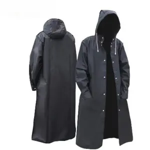Men's Waterproof Rainproof Hooded Raincoat Reusable Eva Long Raincoat, Windproof Water-Resistant Thick Jacket for Hiking Fishing Walking Outdoor Activities