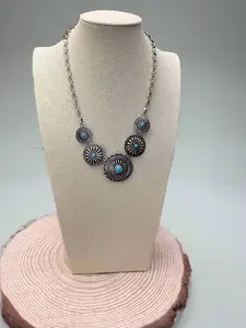 5-Concho Western Necklace with Faux Turquoise — 18 Inch with 3-Inch Extender