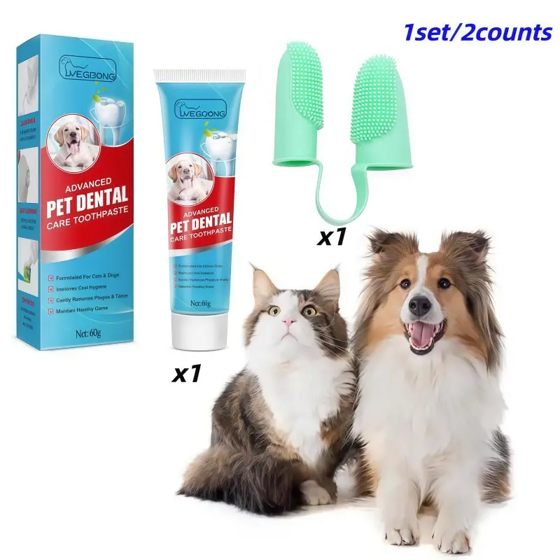 Pet Oral Care Set, Includes Cleaner, Toothbrushes & Finger Brushes, Removes Plaque & Tartar, Gums Protection, Suitable for Dogs, Poodle & Cats, Kitten, Kitty, Puppy Toothbrush, Removal, Puppy Tooth Brushing Kit