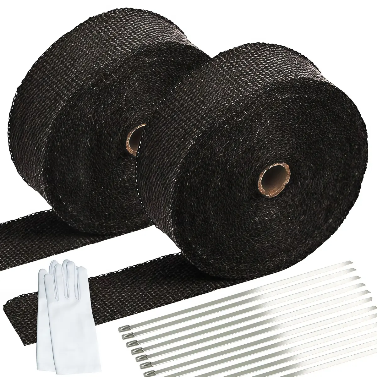 2 Roll Fiberglass Exhaust Heat Wrap (2"x50'/Roll, Total 100'), Black Heat Insulation Tape with Stainless Ties for Motorcycle, Exhaust System Protection & Vehicle Protection