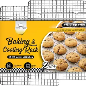 Set of 2 Cooling Rack for Cooking and Baking - 8” x 11 ¾" Stainless Steel, Oven Safe Grid Wire Cookie Cooling Racks