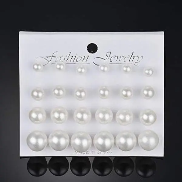 Women's Pearl Stud Earrings — White Pearl Earrings & Bridal Faux Pearl Jewelry Set — Suitable for Weddings, Birthdays, Christmas, and Other Occasions