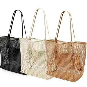 Large Capacity Mesh Beach Bag - Folding Shoulder Tote for Outdoor, Pool & Home Storage