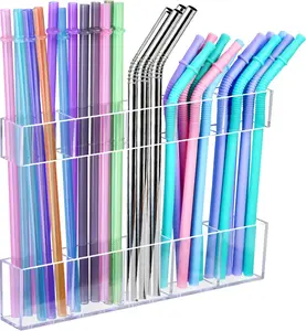 9.5" Large Acrylic Straw Holder for Cabinet Door Kitchen Cabinets Straws Organizer Reusable Tumbler Small Kitchens Accessories Storage Container Transparent