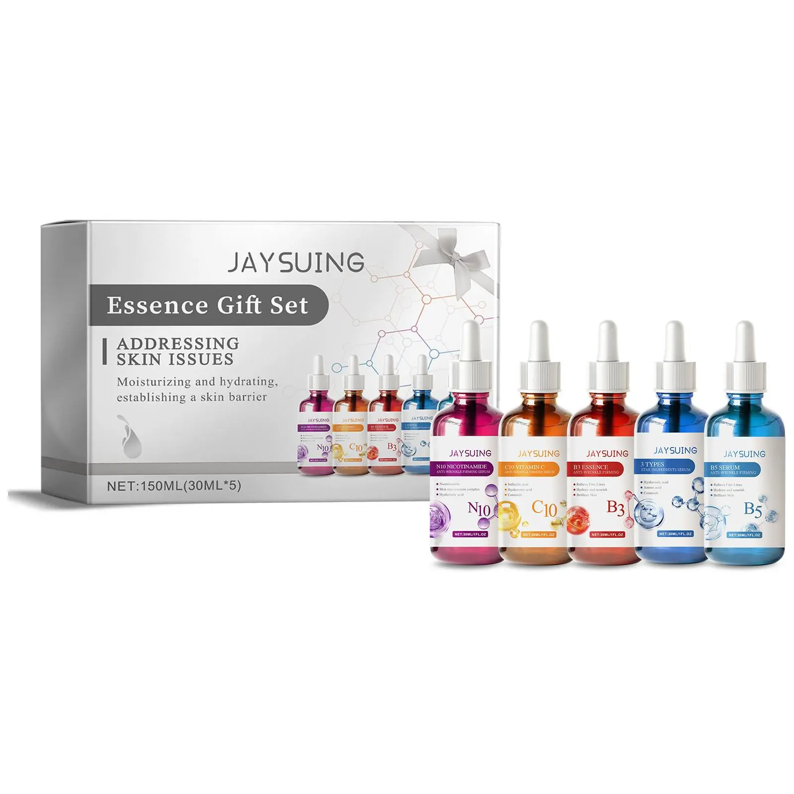Jaysuing Essence Gift Set 5-Piece Set Facial Moisturizing and Hydrating Daily Repair Essence Gift Set Serum Hyaluronic