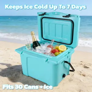 25QT Heavy Duty Cooler ️ Keeps Ice Cold Up To 7 Days   portable hard cooler,25qt insulated cooler,long ice retention cooler,camping travel cooler,fishing beach cooler,cup holder cooler,cooler with bottle opener,outdoor storage cooler，cooler