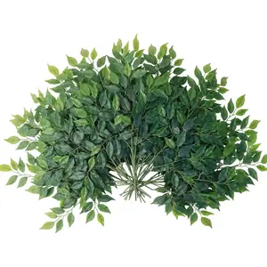 12/24pcs Artificial Greenery Stems Silk Green Leaves Fake 23in Ficus Garland Spray Plants Faux Greenery Decoration for Centerpieces Wedding Arch Flower Bouquet Table Home Decor (24)