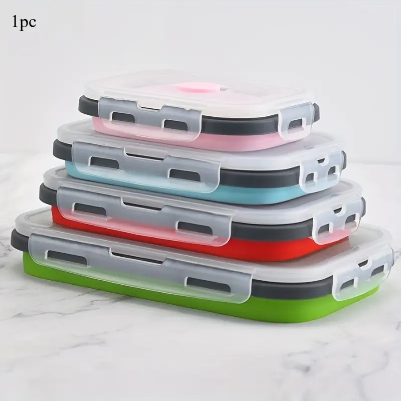 Silicone Collapsible Lunch Box Set, Space-Saving Design with Lids, Portable & Multi-size Containers for School, Office, & Travel, Travel Accessory
