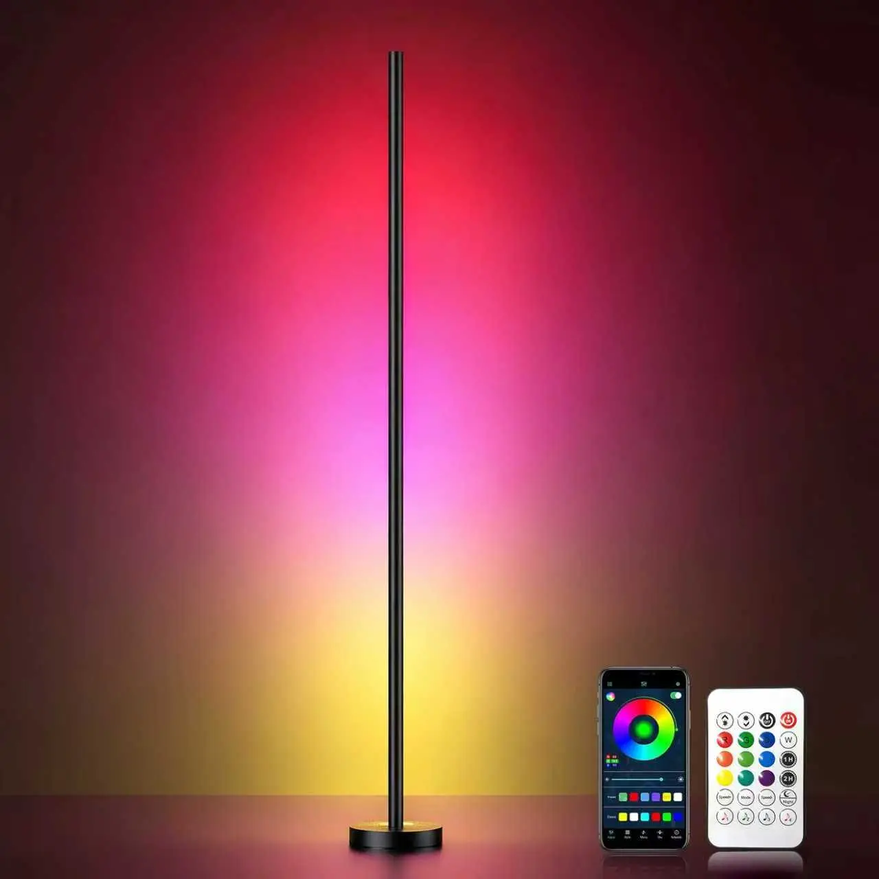 YeeWhale Lightweight Smart RGBICW LED Corner Floor Lamp - Mood Lighting with 16M DIY Colors, 68+ Dynamic Scenes, Music Sync, App & Remote Control, Party Lights for Bedroom Room Decor