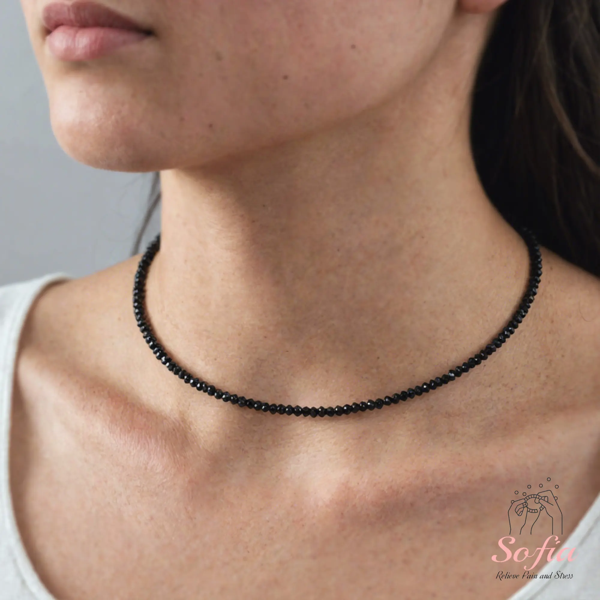 Natural Stone Necklace - Delicate Faceted Obsidian Beads Choker, Tiny Dainty Waterproof Crystal Jewellery, Chic Gemstone Pendants, Gift for Her, Chic Natural Crystal Necklaces & Pendants