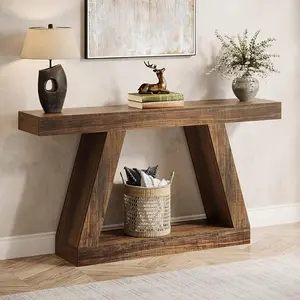 Tribesigns 55-Inch Farmhouse Console Table With Storage, Rustic Dark Brown Entryway Table For Hallway Or Living Room