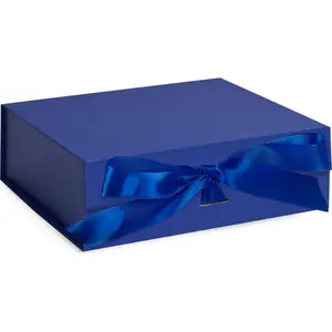 Blue  Box, 10.5x7.5x3.1 inches  Closure Collapsible  Box with , Ribbon and Card Envelope for Birthday Wedding Presents