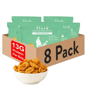 Flock Ranch Chicken Skin Crisps | 8-Pack | High Protein, Low Carb, Low Sugar Snack | Keto and GLP-1 Friendly