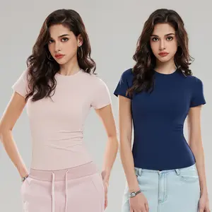 Airfree Women's 2-Piece Plain Compression Shirts Set - Nylon, Quick-Dry, Non-See Through, No Pilling/Shrinkage, High Stretch, Round Neck, Slim Fit, Shape Retention, Moisture-Wicking Athletic Tops for Yoga, Fitness, tiktokshopspringglowup, SummerVibes, Com