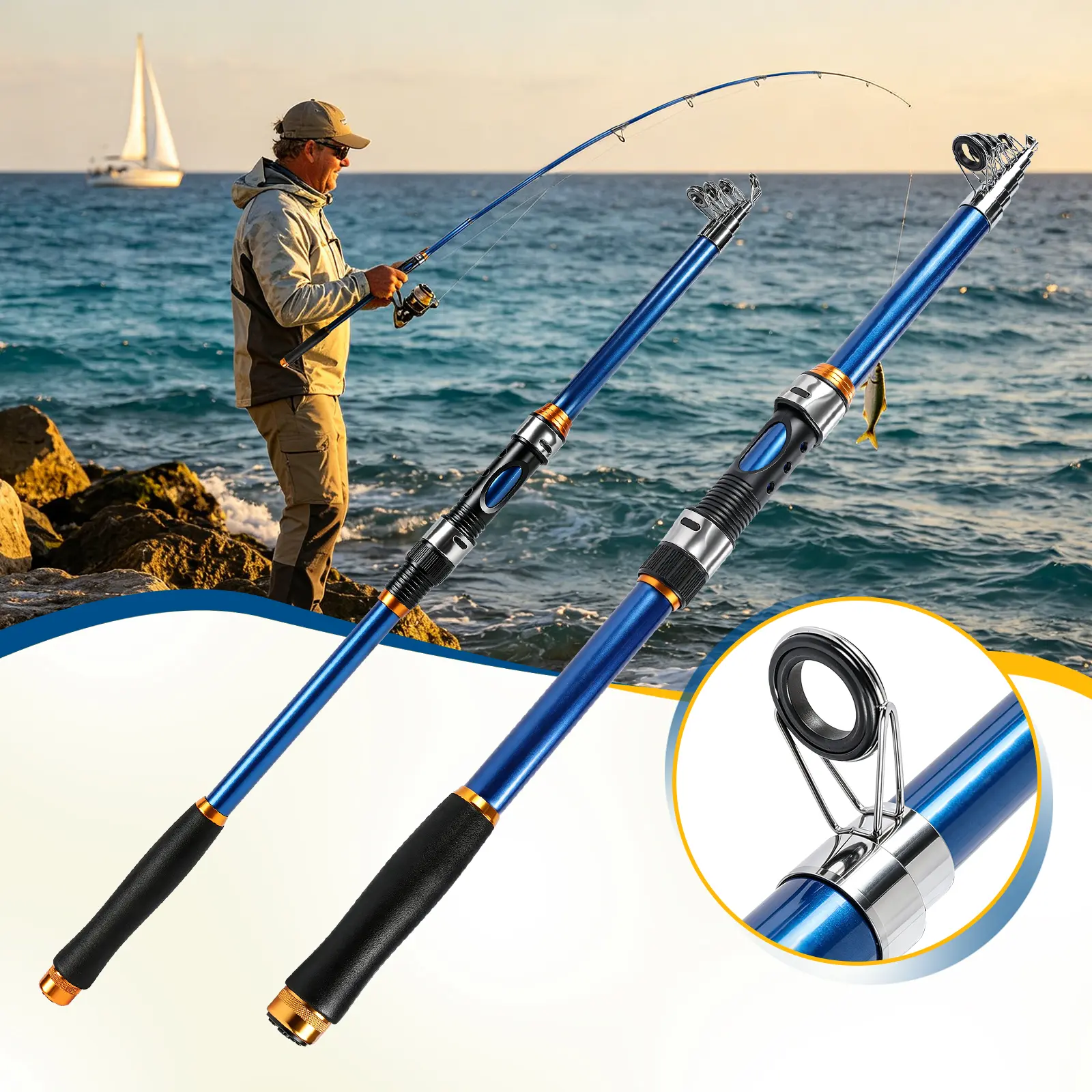 ITOMTE Portable Telescopic Sea Spinning Rod - Lightweight Collapsible Fishing Pole with Non-Slip Handle  (6.9ft)  (9.8ft)(11.8ft), Compact Storage Fishing Gear, Father’s Day/Birthday/Christmas Gift for Anglers, Home Outdoor Leisure Accessory, Party Gift