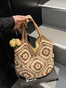 Handmade Crochet Boho Tote Bag, Large Capacity Casual Vintage Shoulder Bag, Perfect for Women Beach Vacation, Summer Essential
