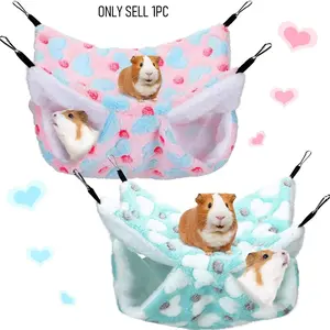 Guinea Pig Hammock, Hamster Squirrel Hanging Bed, Hamster Cage Accessories, Small Animal Accessories, Suitable for Chinchillas Parrots Sugar Gliders (mint, Heart Pattern)